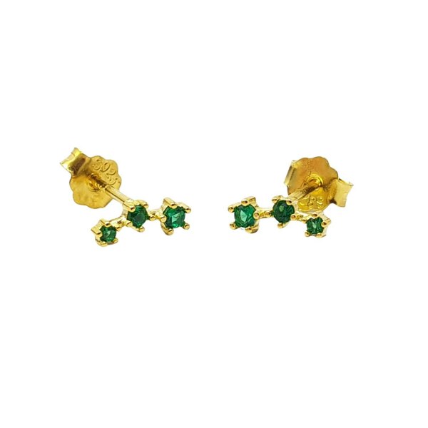 Tiny Emerald May Birthstone Climber Stud Earrings