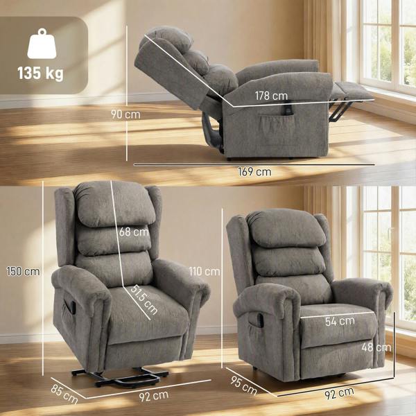 HOMCOM Power Lift Recliner Chair for Elderly with Remote Control, Dark Grey