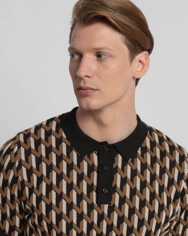 Steel & Jelly Geometric Jacquard Short Sleeve Polo Shirt