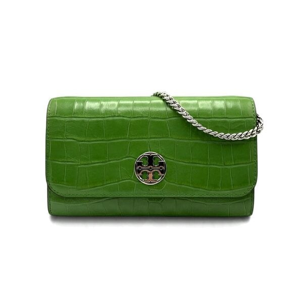 Tory Burch Willa Embossed Chain Wallet Palm Green