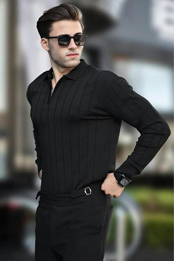 WOVCOR Polo Collar Zippered Knit Men's Sweater