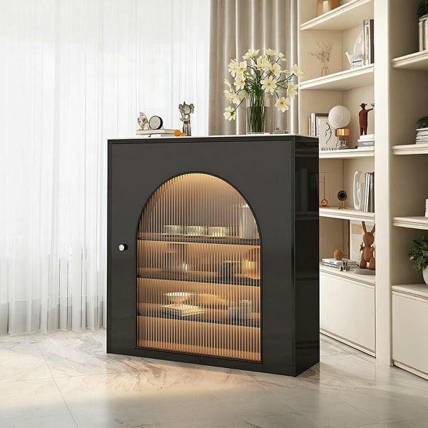 Amanda Slim Sideboard With Glass Door, Black-Rit Concept-Rit Concept