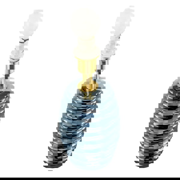 Modern Metallic Blue Gloss Ceramic Table Lamp Base with Ripple Grooves Image 3