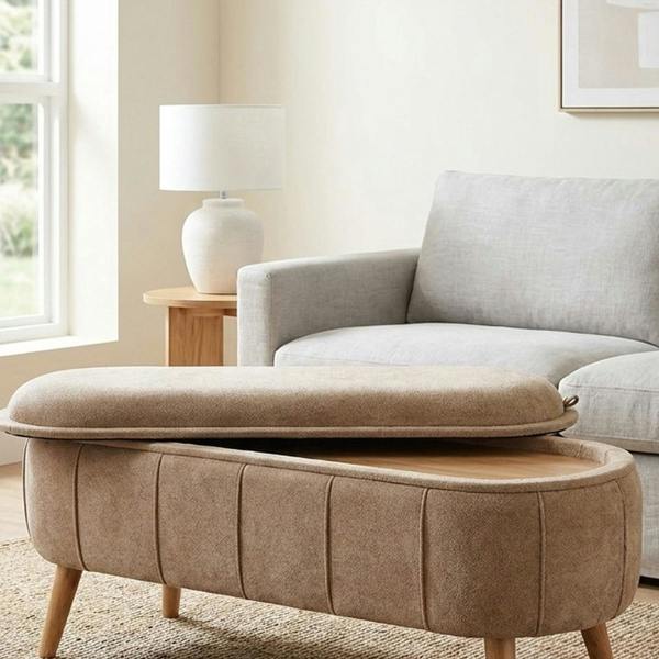 Garden Greatness Chenille Bench Storage Ottoman with Tray Top