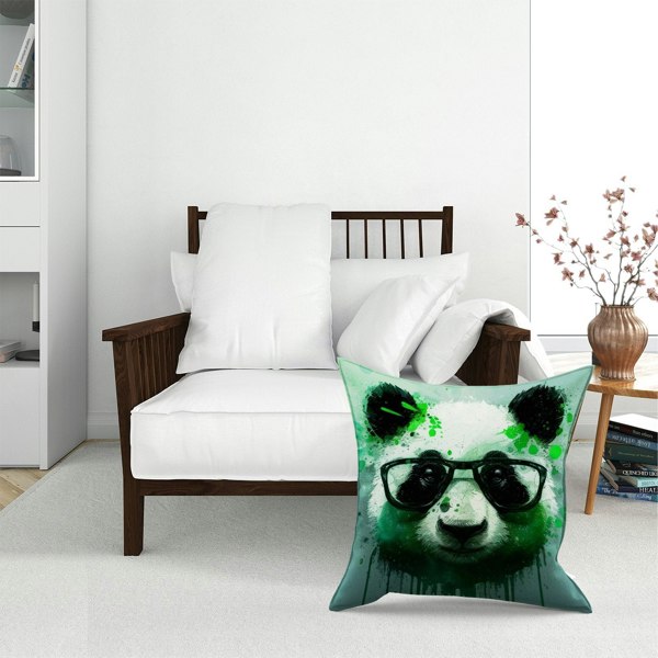 Warren Reed Panda With Glasses, Green Splashart Floor Cushion