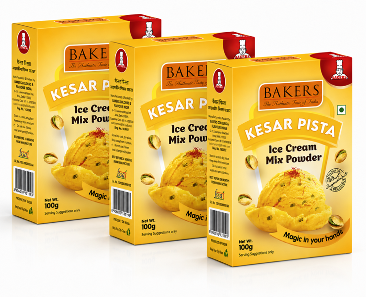 Bakers Kesar Pista Ice Cream Powder Mix, Instant Dessert - 100g - Three Packs