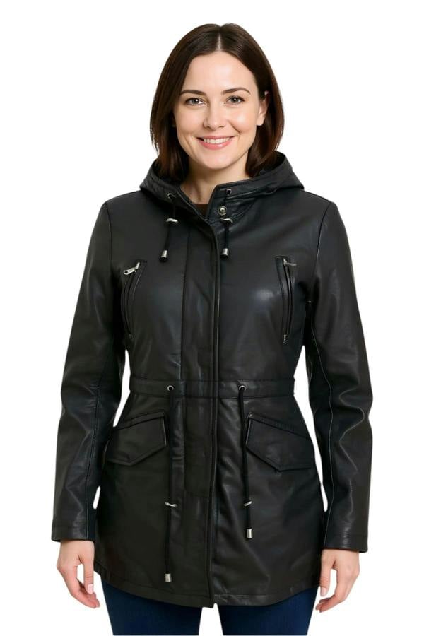 Infinity Leather Womens Leather Hooded Parka Jacket-Bucharest