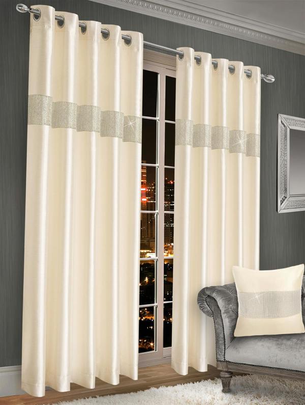 Intimates Elegant Ring Top Faux Silk Diamante Panel Curtains - Luxury Living Room Drapes - High-Quality, Durable Curtains - 117cm x 137cm