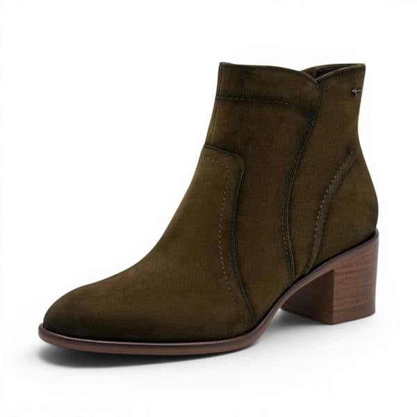 Tamaris Women's Olive Green Suede Leather Heeled Ankle Boots - 25313-47
