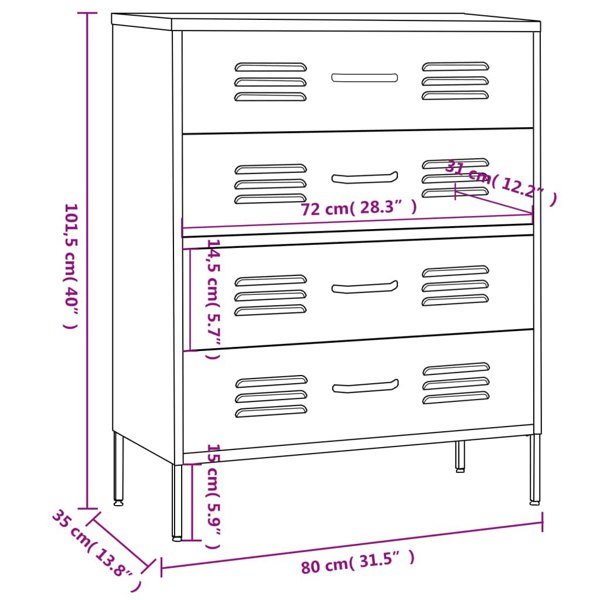 Berkfield Chest of Drawers Olive Green 80x35x101.5 cm Steel