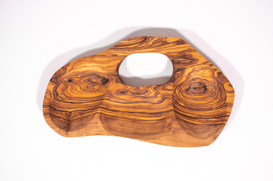 Verano Spanish Ceramics Olive Wood - Snack Dish 3 Sectioned Inverted Handle (Various Shapes)