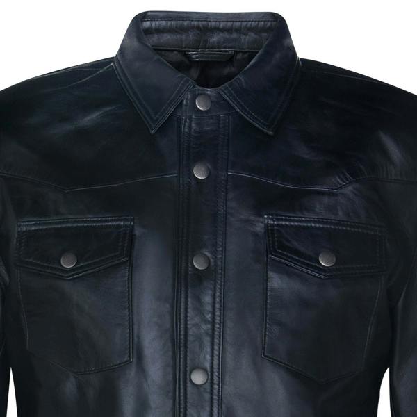 Infinity Leather Mens Retro Leather Shirt Jeans Jacket-Beijing