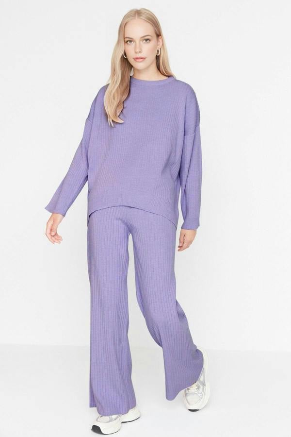 WOVCOR 2-Piece Loose Fit Basic Ribbed Knit Top & Pants Set
