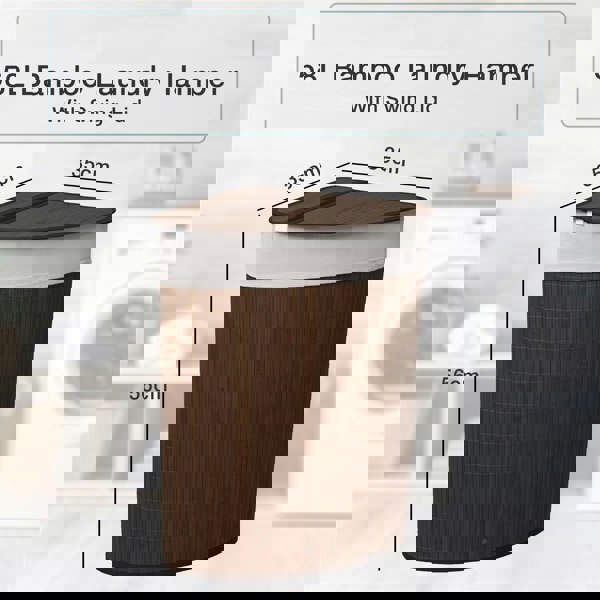 MANTRARAJ 58L Bamboo Laundry Basket Triangle Foldable Storage Hamper With Removable Cover and Lid (Dark Brown)