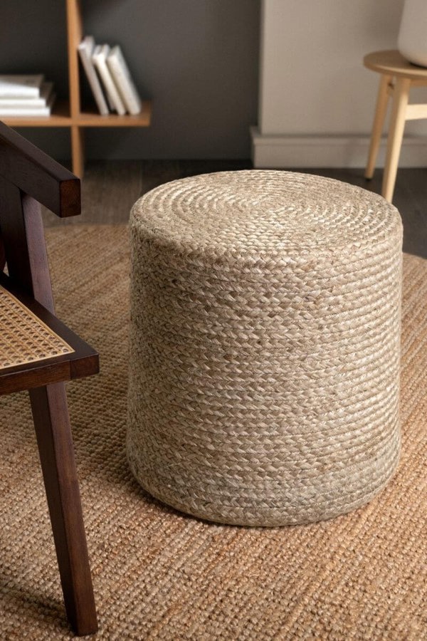 The Rugs Jutta Natural Jute Pouf - Handmade Boho Style