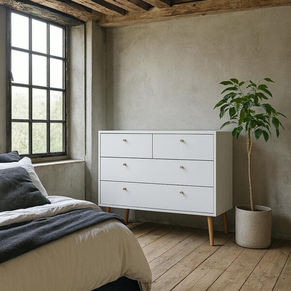 Wyld Haus Quietbloom White Wooden Chest 4 Drawers