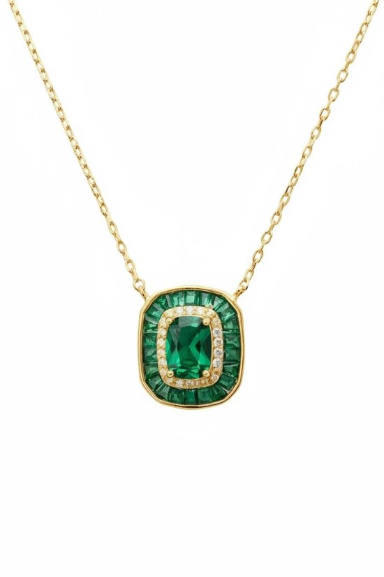 Latelita Great Gatsby Pendant Necklace Emerald Gold