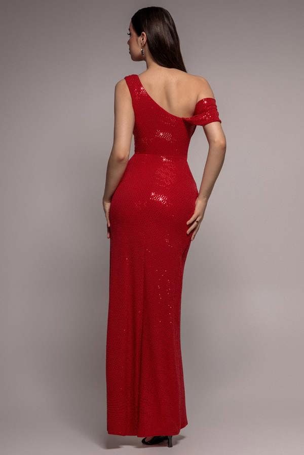Cowl Neck Glitter Draped Maxi Dress - Red DR4837