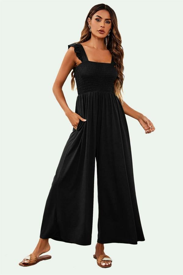 FS Collection Frill Detail Strappy Jumpsuit In Black