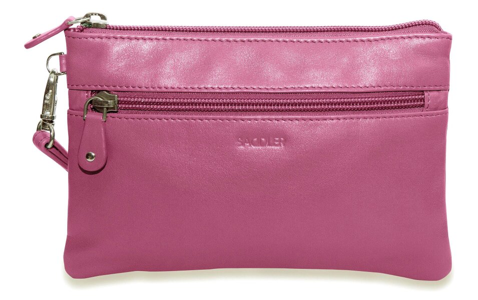 SADDLER SCARLETT Leather Zip Top Mini Clutch - Phone Holder with Detachable Wrist Strap - RFID Protected - Magenta
