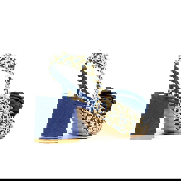 Embassy London Velora - Cream & Navy - Mid heel sling back sandal with woven leather upper and satin bow