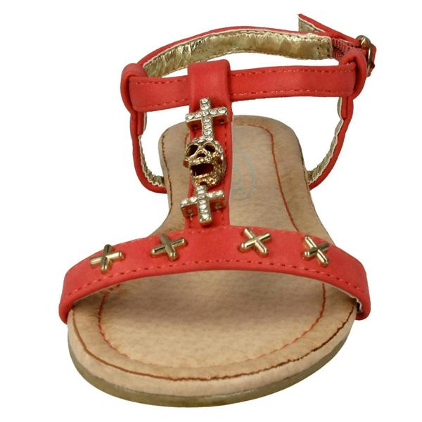 Spot On Girls Spot On Casual T-bar Sandals With Skull And Cross Detail