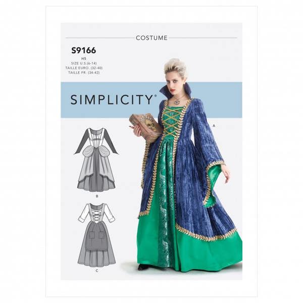 Simplicity Sewing Pattern 9166, Costumes, Dresses, Vintage Style for Women, H5 (6-8-10-12-14) - Intermediate