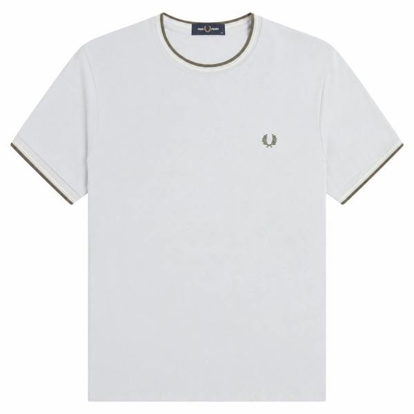 Fred Perry Twin Tipped T-Shirt Dusky Blue/Ecru/Laurel Wreath Green