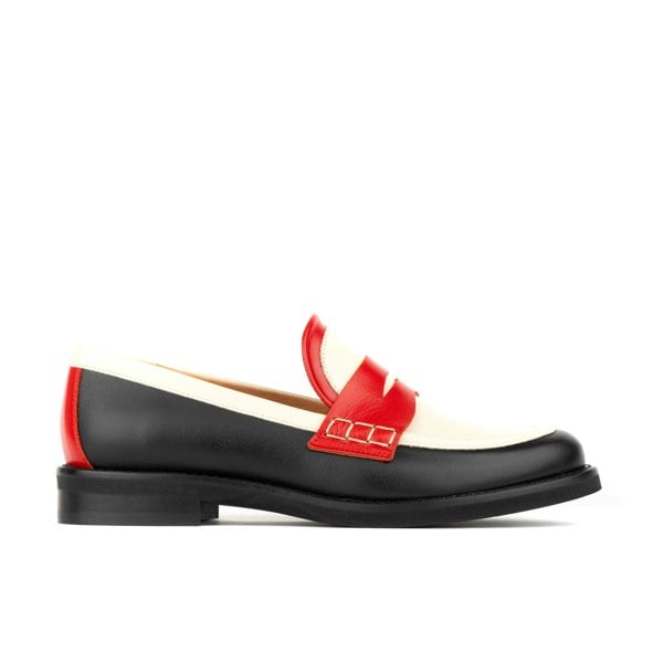 Embassy London Kay - Red & Cream & Black - Women's leather dressy almond toe penny loafer