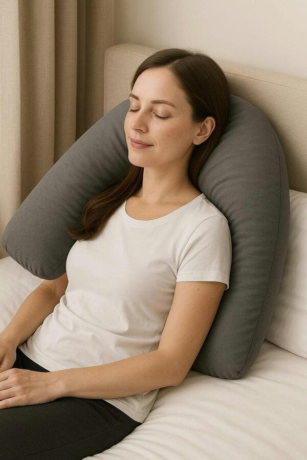 Night Zone Easy Care Polycotton V Shaped Pillow – Orthopaedic Support Pillow with Case or Cover Only - Grey - Cover Only