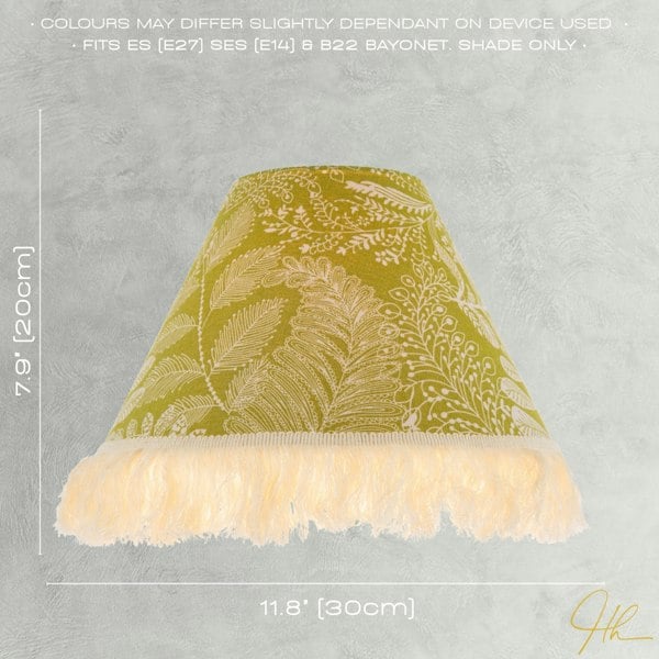 Olive Green Jacquard Linen Floral Coolie Lamp Shade with White Tassels Image 6