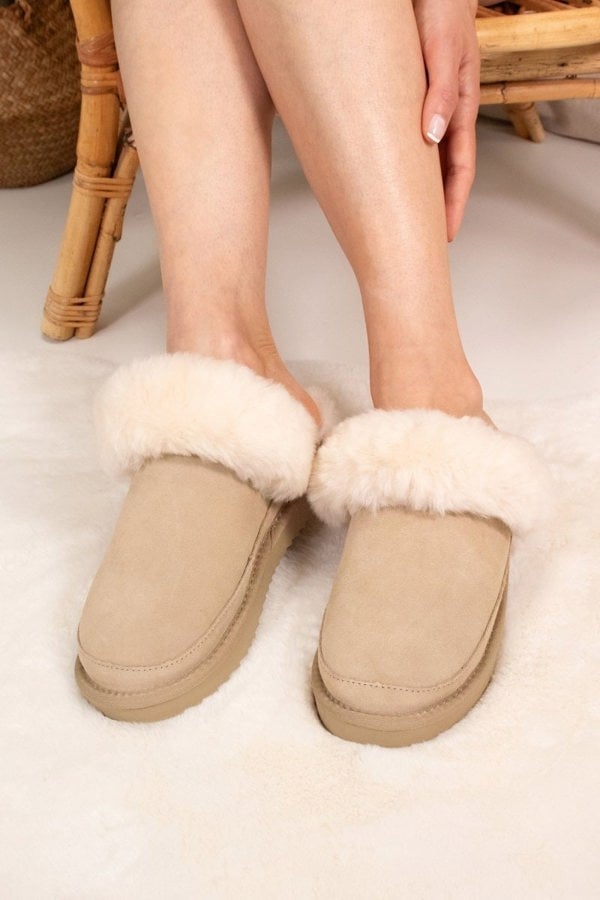 Hallie Sheepskin Multiway Slippers in BeigeSlippers
