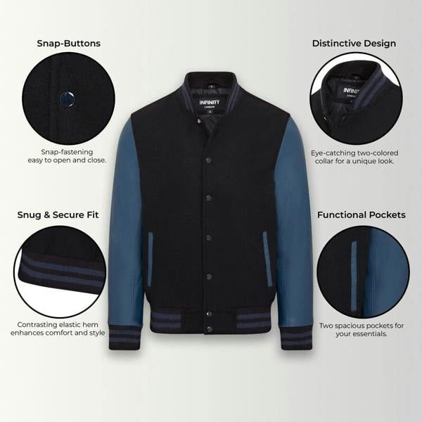 Infinity Leather Letterman Baseball Wool Leather Varsity Bomber Jacket - Genoa