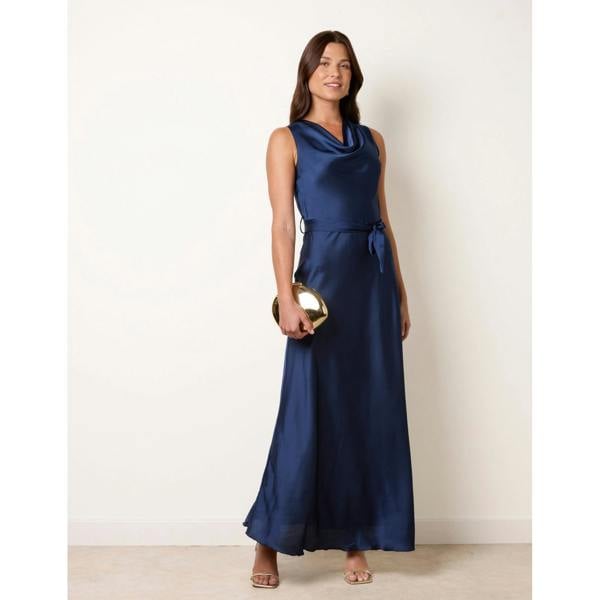Blue Vanilla Satin Cowl Neck Dress