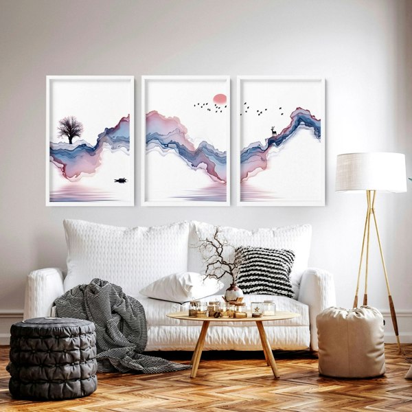 Japanese landscape paintings | set of 3 framed wall art