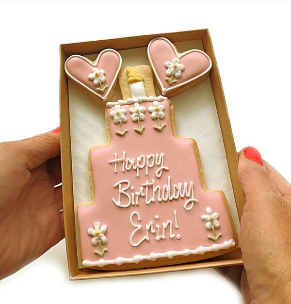 The Cookie Collaboration Hand-iced Personalised 'Pink Daisy' Birthday Cookie LETTERBOX GIFT
