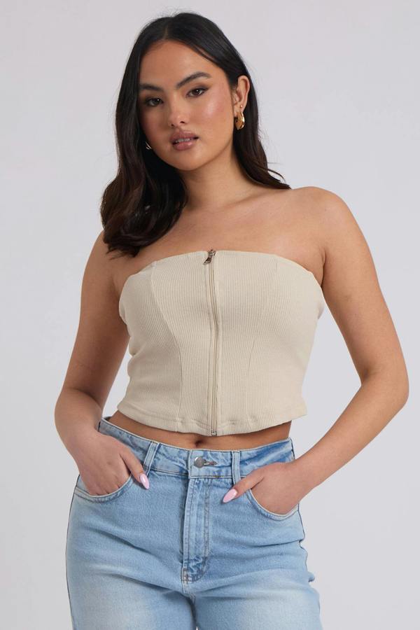 Urban Bliss Rib Zip Up Corset Top