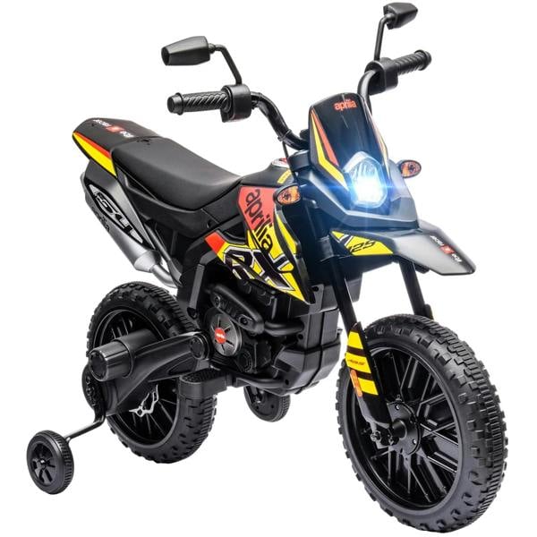 Kids motorbike with training wheels, yellow and black, bright LED headlight