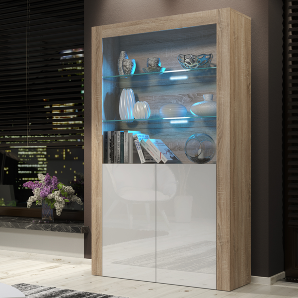 Mex Furniture Premium 170cm Cabinet Sideboard High Gloss Doors Cupboard & Display & Free LED Lights