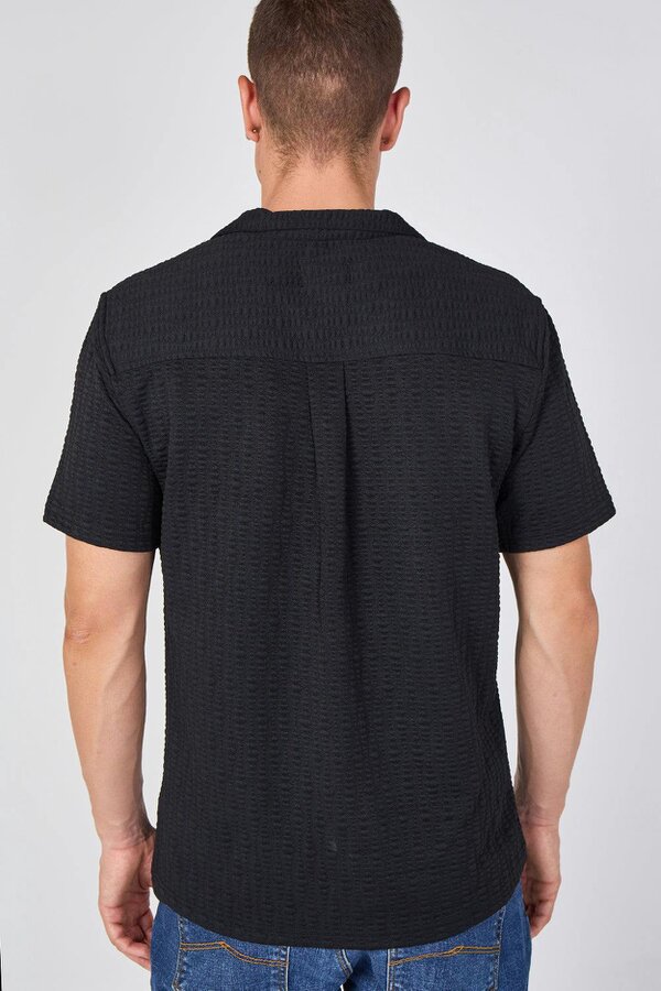 Textured Short Sleeve Revere Collar Shirt