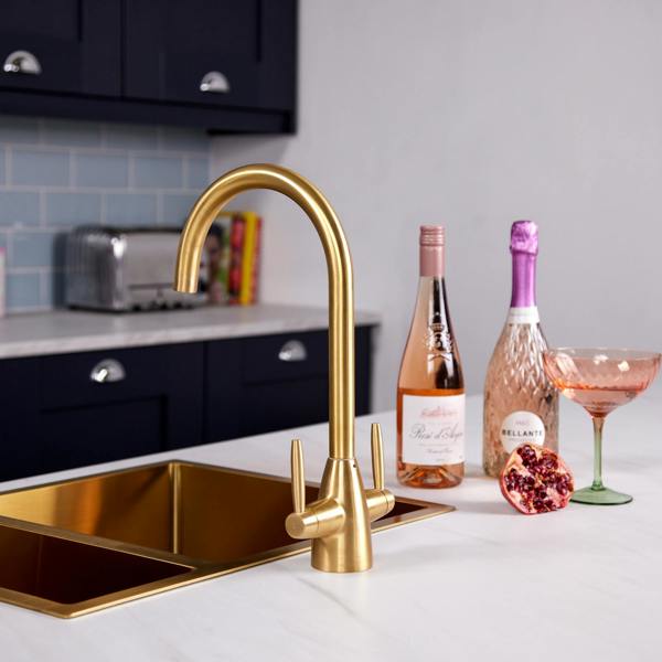 Flode Drammen | Dual Lever Kitchen Mixer | Brushed Brass Finish