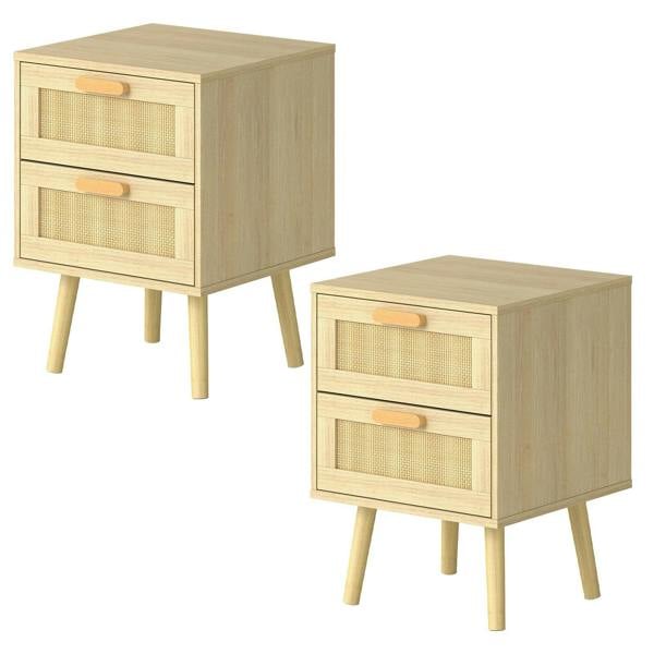 Levede Bedside Table Rattan 2 Pack Drawers Nightstand End Table Bedroom Bamboo