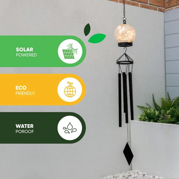 Gardenwize Solar Wind Chime – Crackle Ball LED Hanging Light