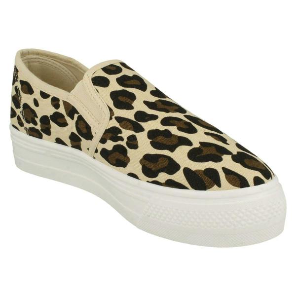 Spot On Ladies Spot On Platform Animal Print Canvas Pumps F80523