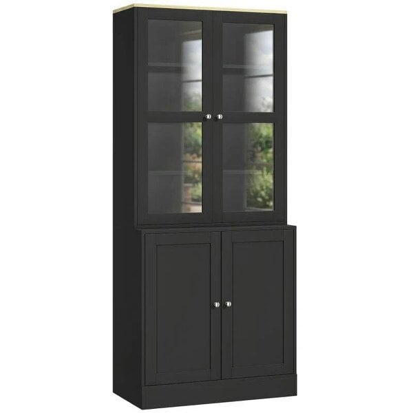 Modern Bookcase Display Storage Unit with Glass Doors Adjustable Shelves, Black