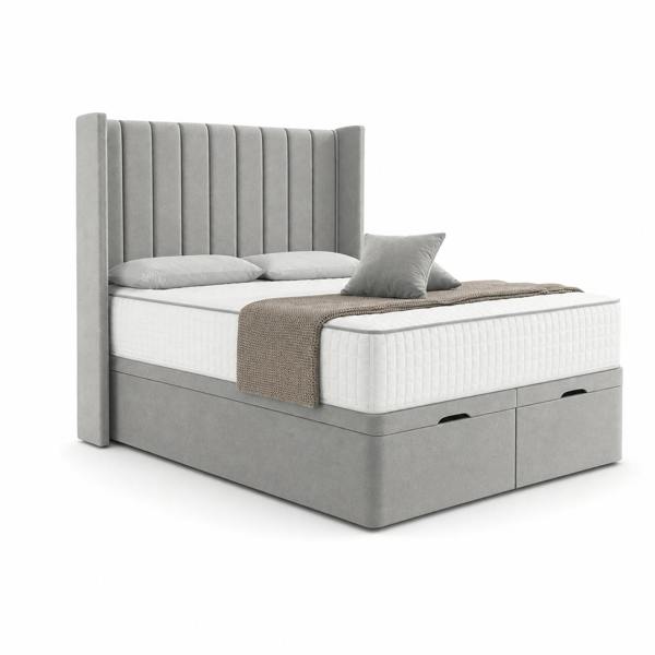 Great British Beds Sapphire Winged Divan Ottoman Bed - Silver Plush
