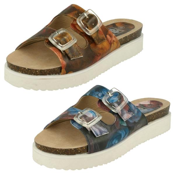Down to Earth Ladies Down To Earth Twin Strap Leaf Design Mules