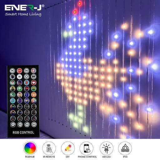 ENER-J Smart Curtain Fairy Lights 2x2m, 400 LEDs, Remote Included, App & Voice Control, Bedroom, Party & Home Decor