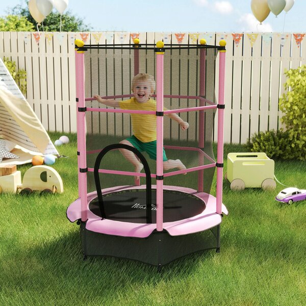 HOMCOM 4.6FT Kids Trampoline with Safety Enclosure for Ages 3-10 Years
