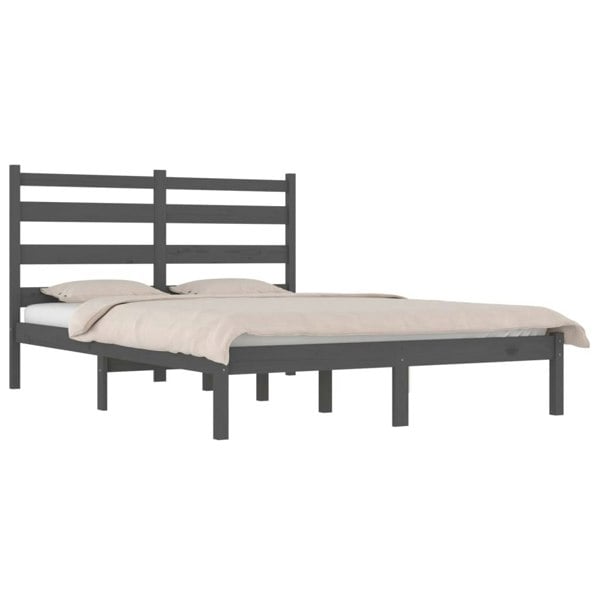 Berkfield Bed Frame Grey Solid Wood Pine 135x190 cm Double